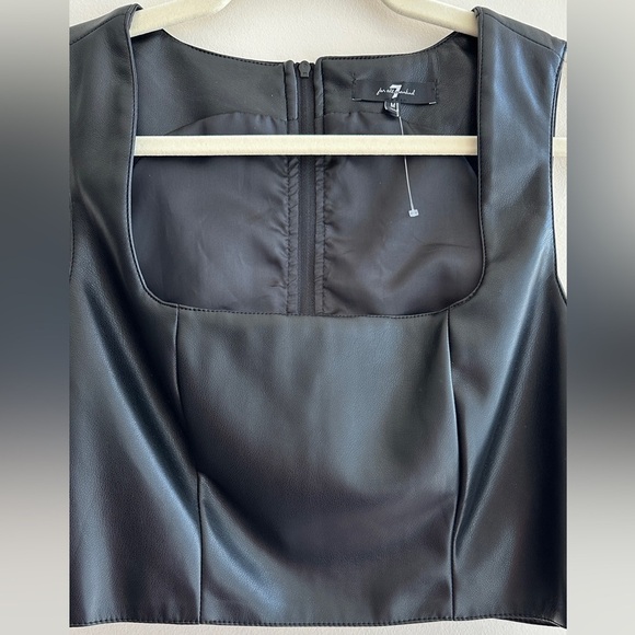 7 For All Mankind Black Faux Leather Corset Crop Top, Size Medium - Picture 4 of 16